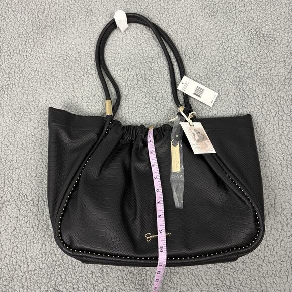 Jessica Simpson Rosanna Black Leather Tote Double Handles Shoulder Bag 14x11x5 - Picture 7 of 16